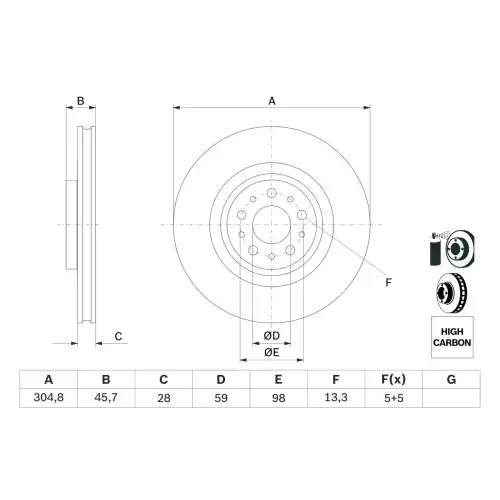 BOSCH Ön Fren Diski Hava Kanallı 305MM 0986479736