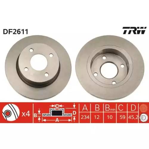 TRW Ön Fren Diski 234mmmm DF2611