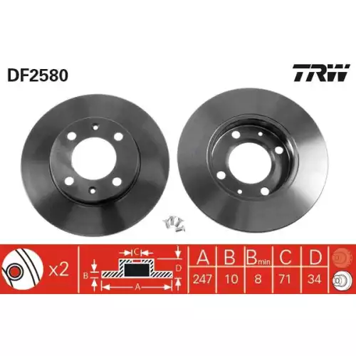 TRW Arka Fren Diski Düz DF2580