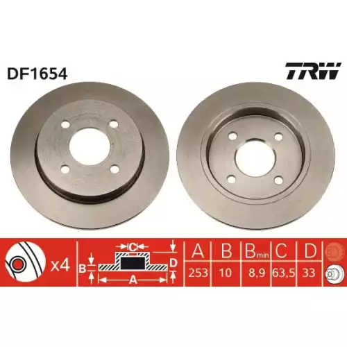 TRW Arka Fren Diski Düz DF1654