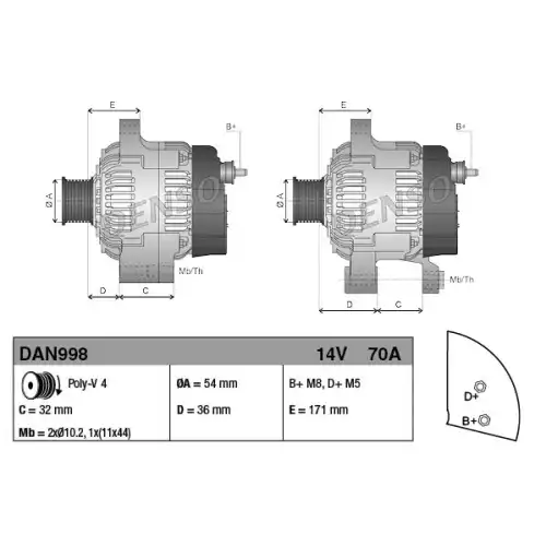 DENSO Alternatör 12V 70A DAN998