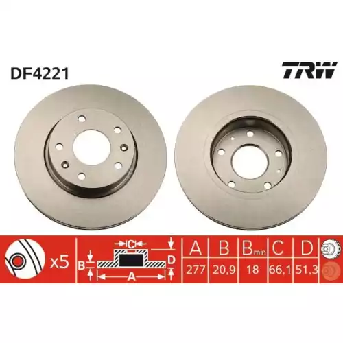 TRW Ön Fren Diski Havalı 277mm Takım DF4221