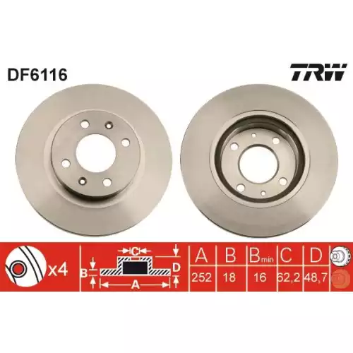 TRW Ön Fren Diski Havalı 252.4.mm Takım DF6116