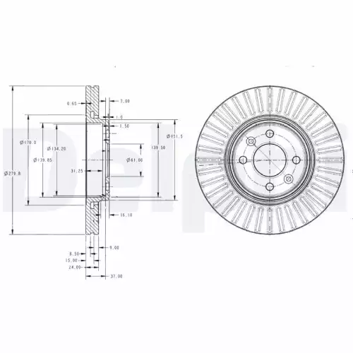 DELPHI Ön Fren Diski Havalı Karbon Kaplamalı 280Mm BG3430C