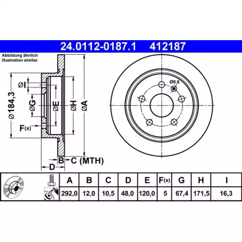 ATE Arka Fren Diski Adet 16 İnch 292Mm 24.0112-0187.1