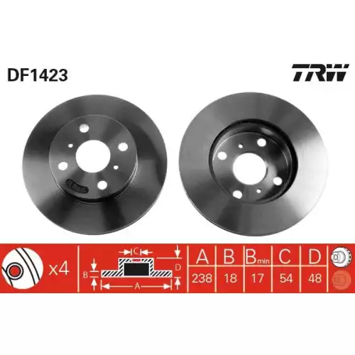 TRW Ön Fren Diski Havalı Takım 238mm DF1423