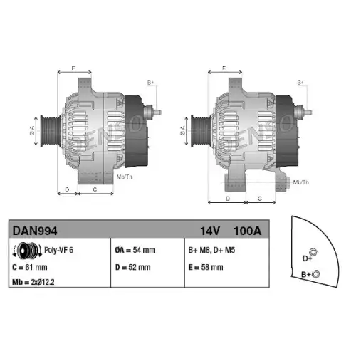 DENSO Alternatör 12 V 100A DAN994