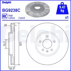 DELPHI Ön Fren Diski Karbon Kaplamalı 17 Jant Adet BG9238C