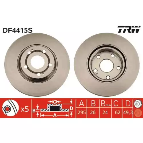 TRW Ön Fren Diski Havalı 295mm Adet DF4415S