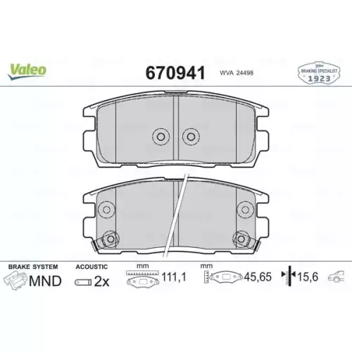 VALEO Arka Fren Balatası Tk 670941