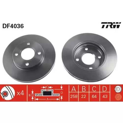 TRW Ön Fren Diski Havalı 258mm Takım DF4036