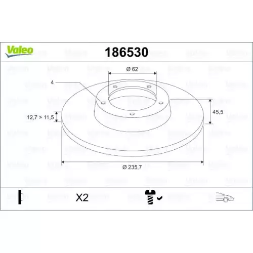 VALEO Ön Fren Diski Düz 236mm 186530