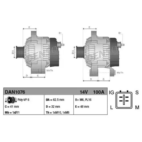 DENSO Alternatör 12 V 100A DAN1076