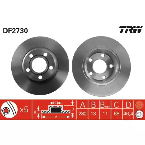 TRW Arka Fren Diski Düz DF2730