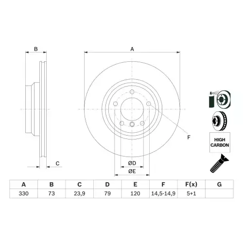 BOSCH Ön Fren Diski 330mm Havalı Yüksek Karbon Alasımlı 0986479215