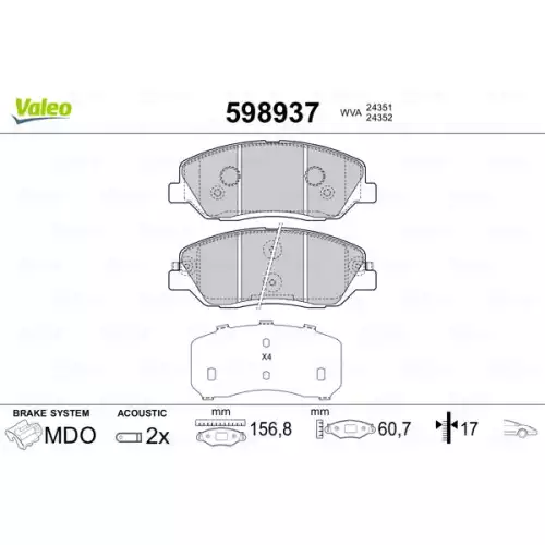 VALEO Ön Fren Balatası Tk 598937-670937