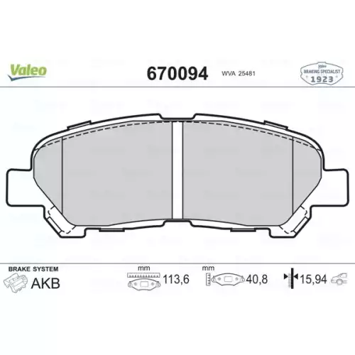 VALEO Arka Fren Balatası Tk 670094