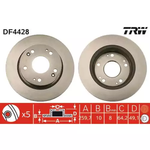 TRW Arka Fren Diski Düz DF4428