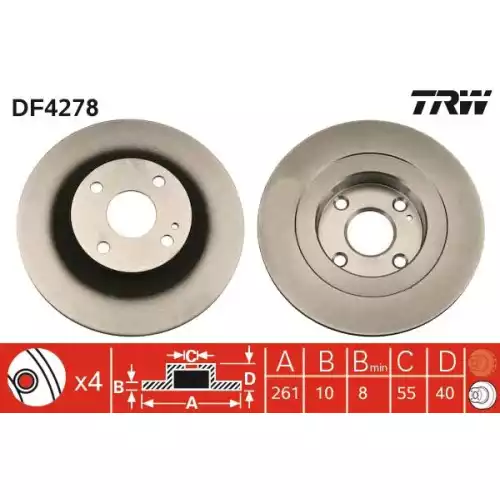 TRW Arka Fren Diski Düz DF4278