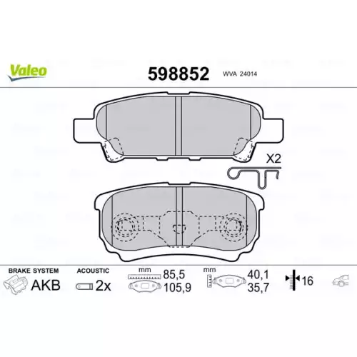 VALEO Arka Fren Balatası Tk 598852