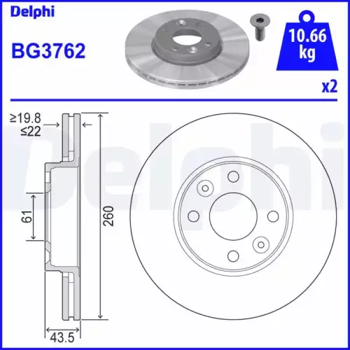 DELPHI Ön Fren Diski Havalı 260mm Takım BG3762