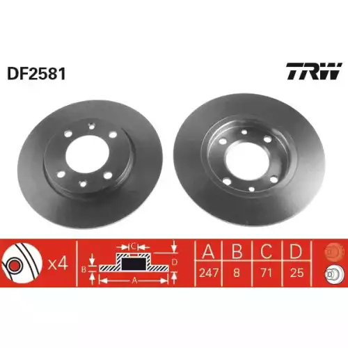 TRW Arka Fren Diski Düz DF2581