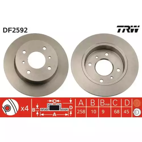 TRW Arka Fren Diski Düz Takım DF2592