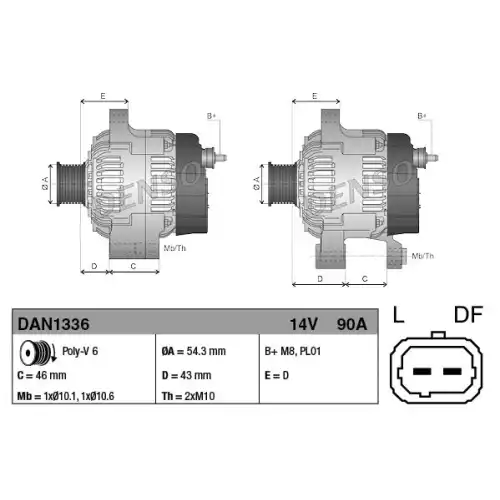 DENSO Alternatör r 12 V 90A DAN1336