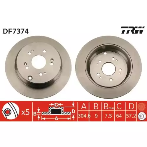 TRW Arka Fren Diski Düz DF7374