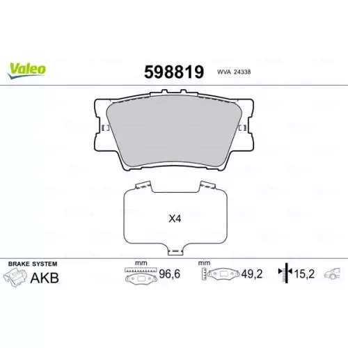 VALEO Arka Fren Balatası Tk 598819