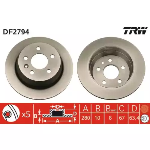 TRW Arka Fren Diski Düz DF2794