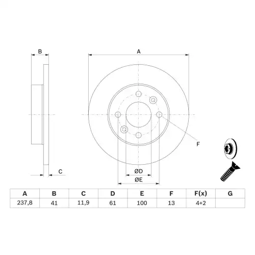 BOSCH Ön Fren Diski Düz 238 MM 0986478105