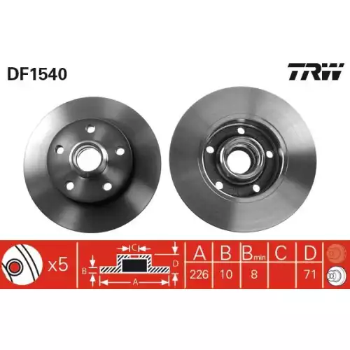 TRW Arka Fren Diski Düz DF1540