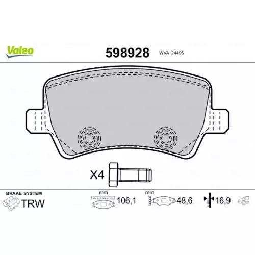 VALEO Arka Fren Balatası Tk 598928