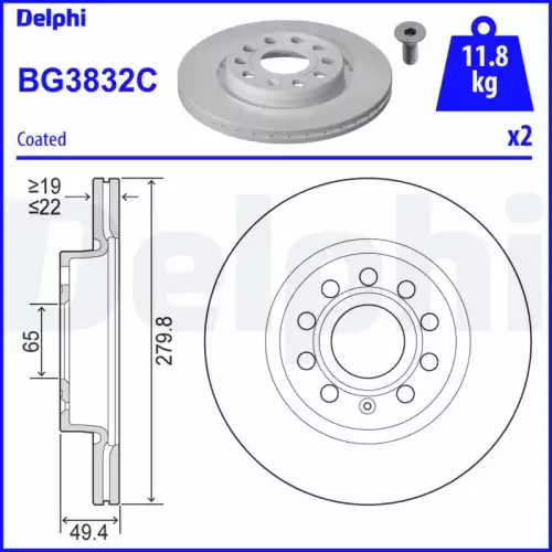 DELPHI Ön Fren Diski 280 5 BG3832C