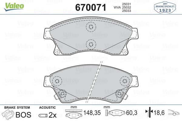 VALEO Ön Fren Balatası Tk 15 Inch 276Mm Dıskler Içın.