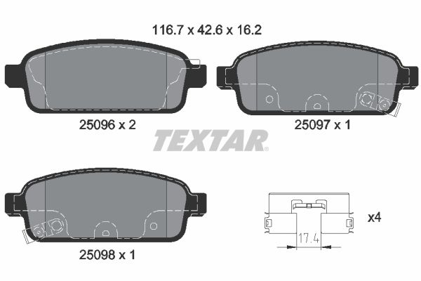 TEXTAR Arka Fren Balatası 15 Inch 268 Mm Dıskler Içın