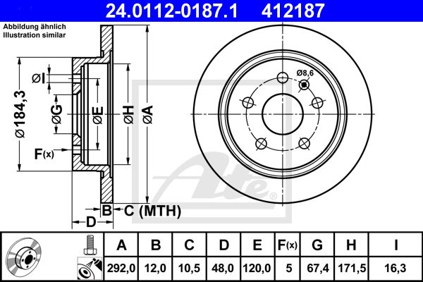 ATE Arka Fren Diski Adet 16 İnch 292Mm