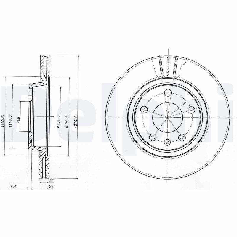 DELPHI Fren Disk Ön Hava Kanallı 280X22-5X112