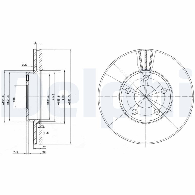 DELPHI Fren Disk Ön Hava Kanallı 282,5X25-5X112