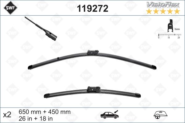 SWF Ön Cam Silecek Süpürgesi Takım 650+450