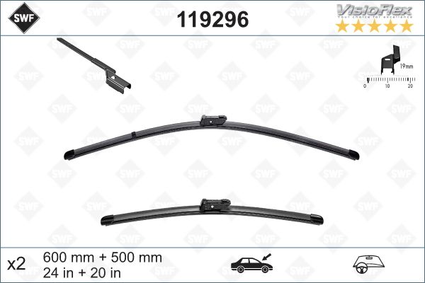 SWF Ön Cam Silecek Süpürgesi Flat Blade X2 600+500